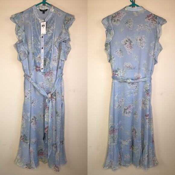 Ralph Lauren Dress Summer Sleeveless Floral Light Blue Button Top Size 12 - Picture 1 of 7